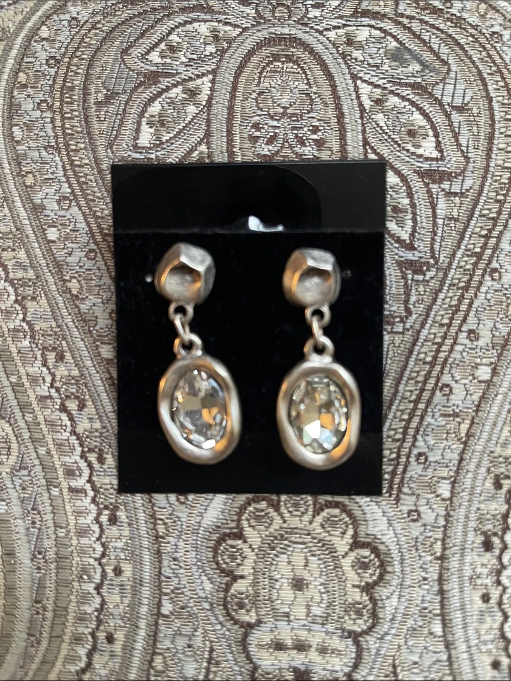 Silver Plated Drop Earrings with Clear Crystal Accents